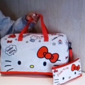 Hello Kitty White and Red Travel Duffle with Matching Makeup Bag